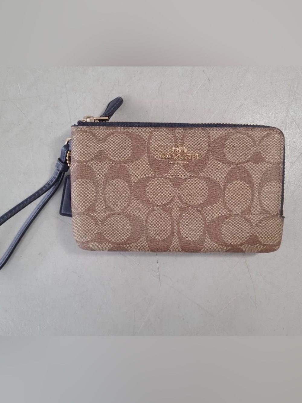 Coach Brown Signature Canvas Wristlet with Gold Logo